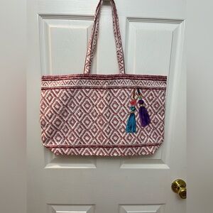 Geometric Patterned Tote Bag with Tassels